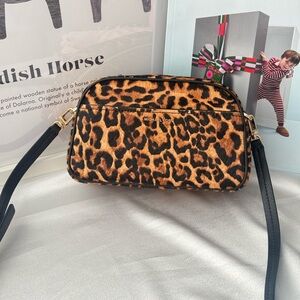MICHAEL MICHAEL KORS Jet Set Small Leopard Print Calf Hair Camera Crossbody Bag